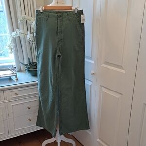 NWT MOTHER Denim Womens The Major Roller Sneak Green Chino Wide Leg Pants 29